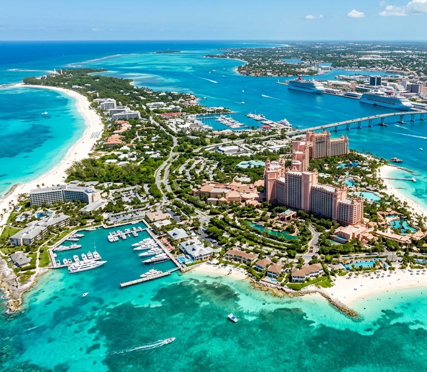 Paradise Island beach at golden hour